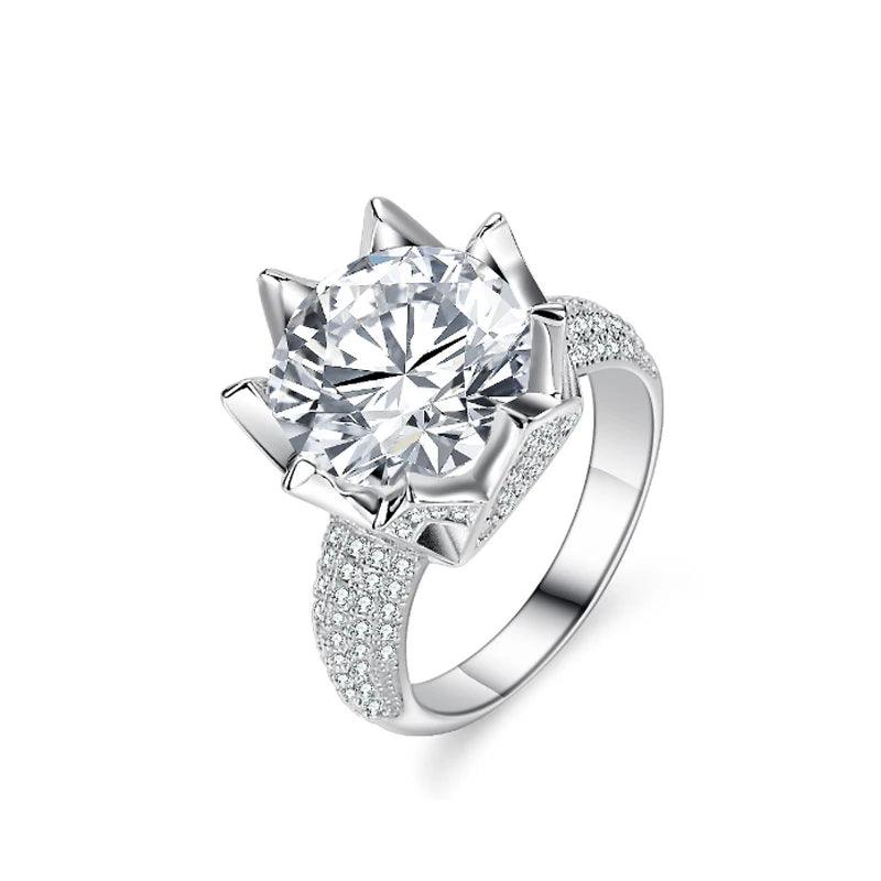 Luxury 5ct Round Flower Moissanite Stone Ring in 925 Sterling Silver for Couple