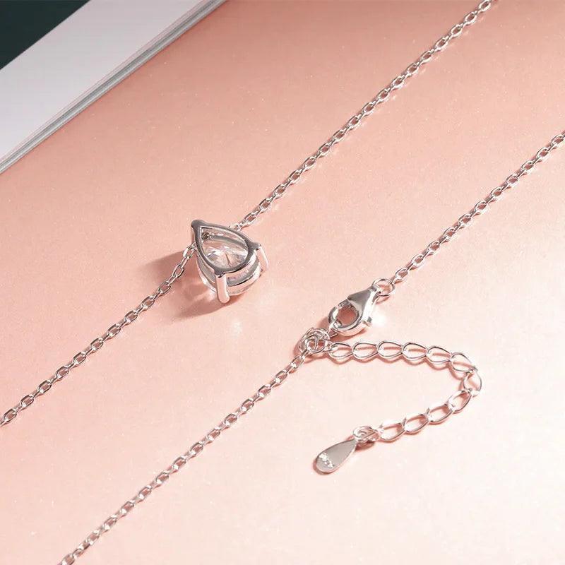 Certified 1-2 Carat Moissanite Pear Shape Pendant Necklace for Women 18K Gold Plated 100% 925 Sterling Silver