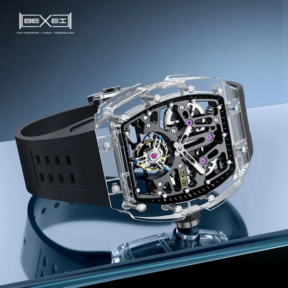 Rare Luxury Skeleton Crystal Tourbillon Watch Men 72H Waterproof