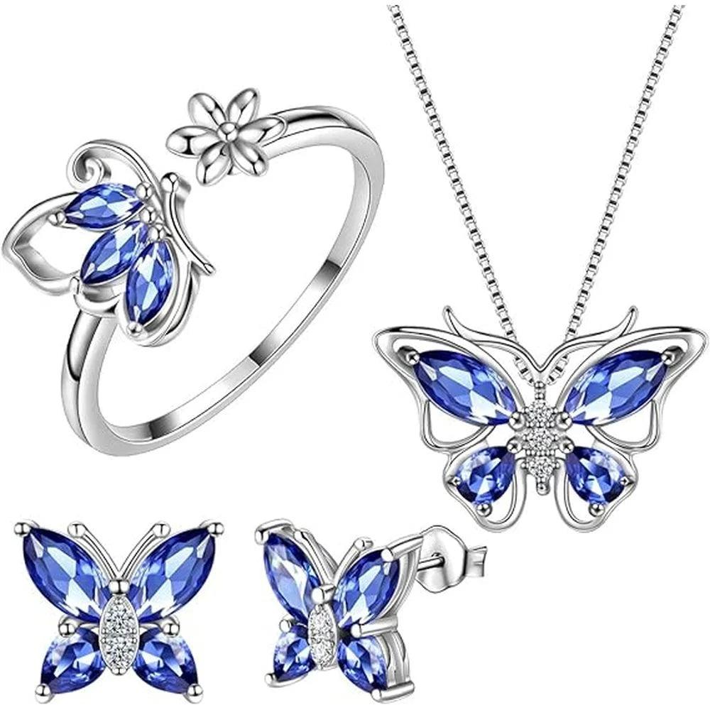 Butterfly Jewelry Set Pendant Necklace+Earrings