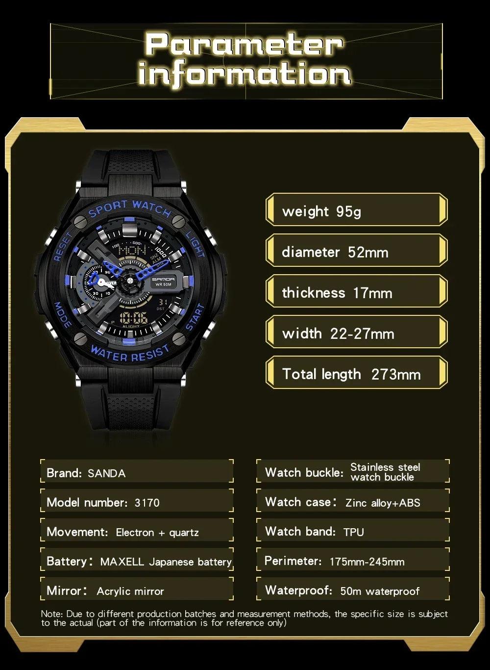 New Korean Version Men's Sports Alarm Watch Waterproof Shockproof Multifunction Watch