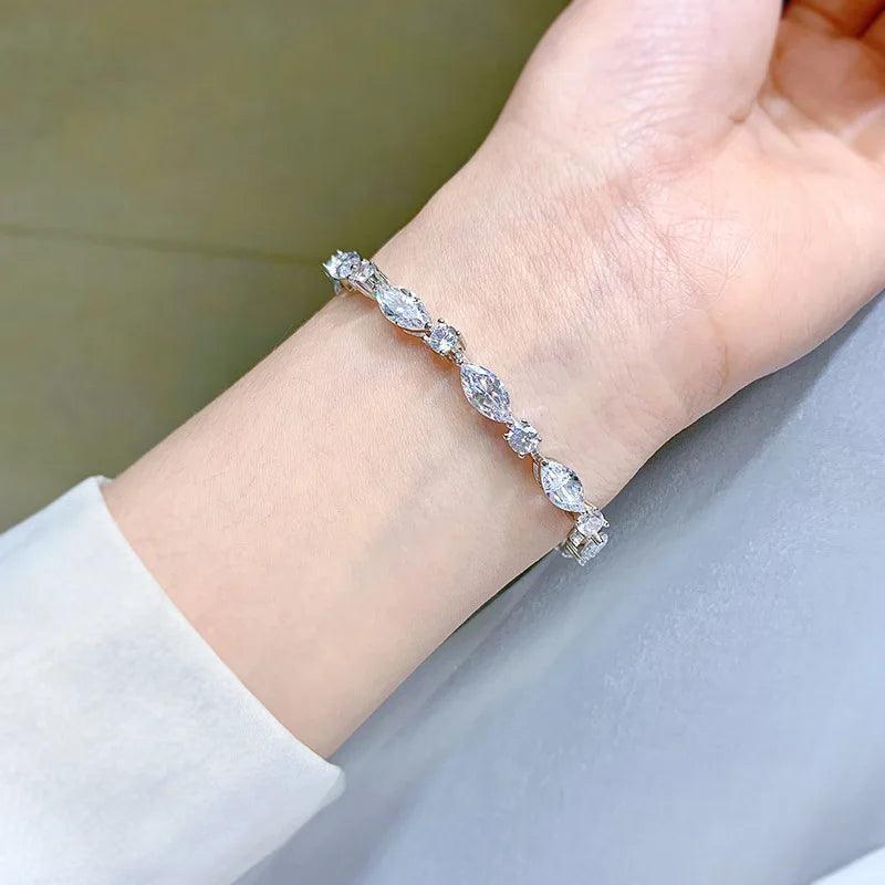 Chain Bracelet 925 Solid Silver Jewelry Marquise Created Synthetic Diamond