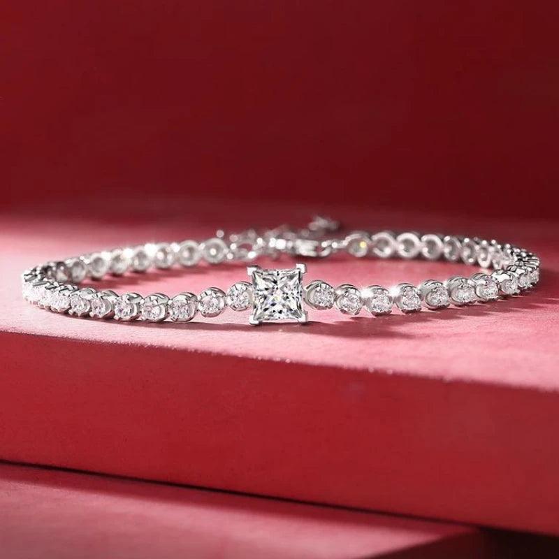 925 Sterling Silver Thin Bracelet Set with 1 Carat White Moissanite Stone