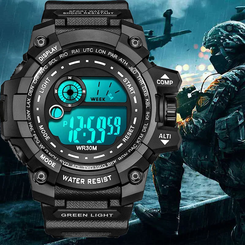 Men's Digital LED Luminous Sports Fashion Military Waterproof Watch