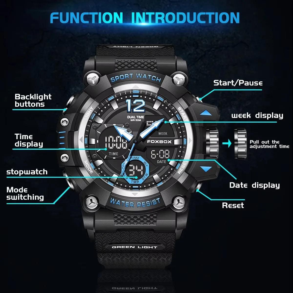 Fashion Casual Sports Dual Display Digital Electronic Watch with Timing Waterproof Weekly Alarm Date Quartz Watch