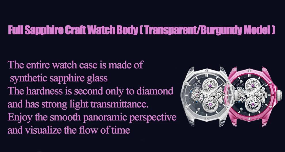 Luxury Mechanical Tourbillon Watch for Unisex with Clear Sapphire Strap