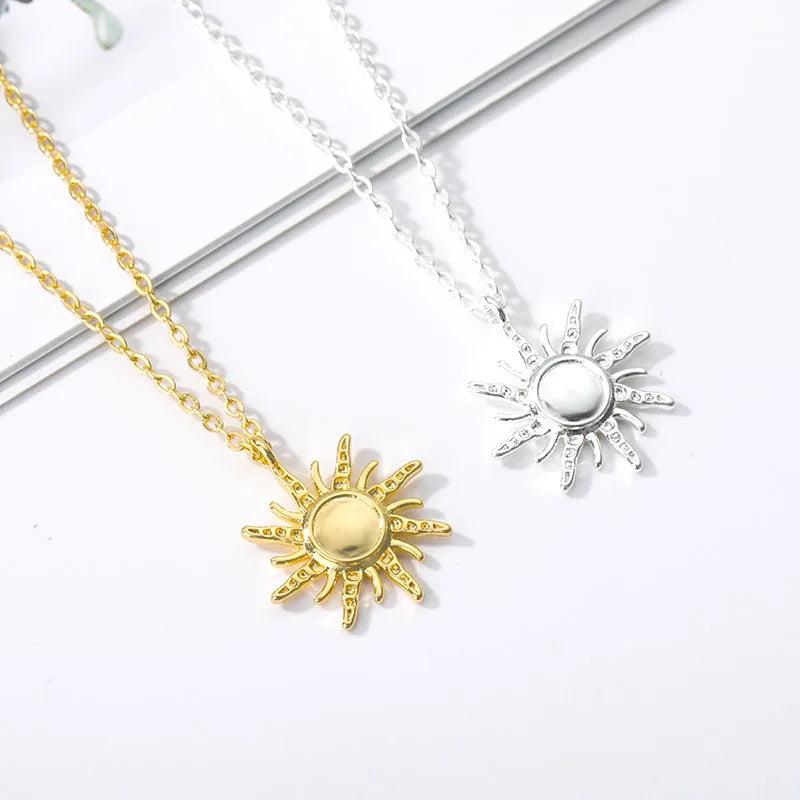 Skinny Luxury Pink Sun Necklaces For Women Style Double Stainless Steel Chain