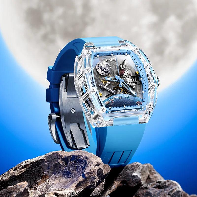 3D Men's Mechanical Watch Transparent Hollow Moon Luminous