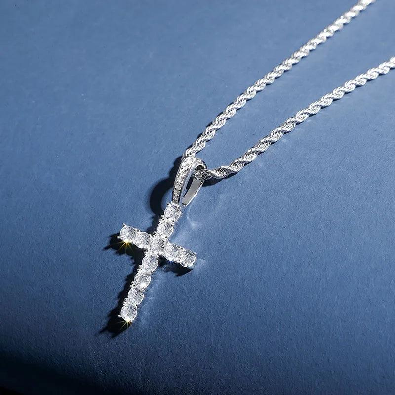 Men's D Color Moissanite Cross Pendant Necklace S925 Silver Shiny Diamond