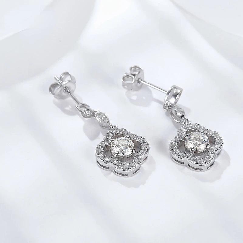 0.5 Carat Moissanite Drop Earrings S925 Silver Flower Shape - TETAEA