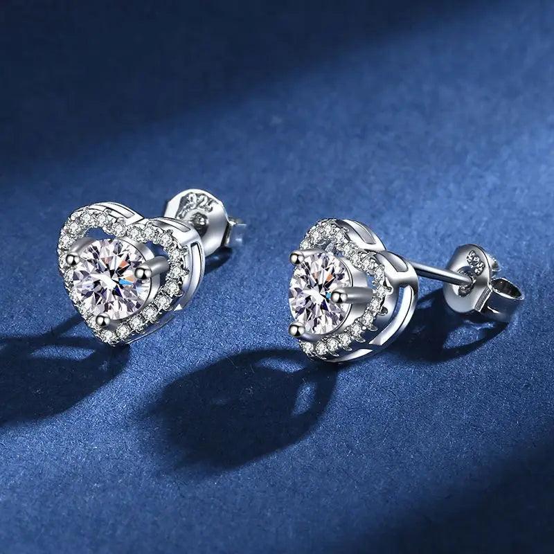 S925 Sterling Silver Heart Stud Earrings with 0.5ct Moissanite Stones