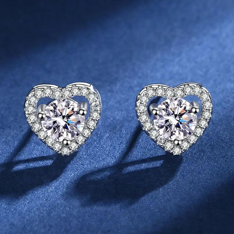 S925 Sterling Silver Heart Stud Earrings with 0.5ct Moissanite Stones