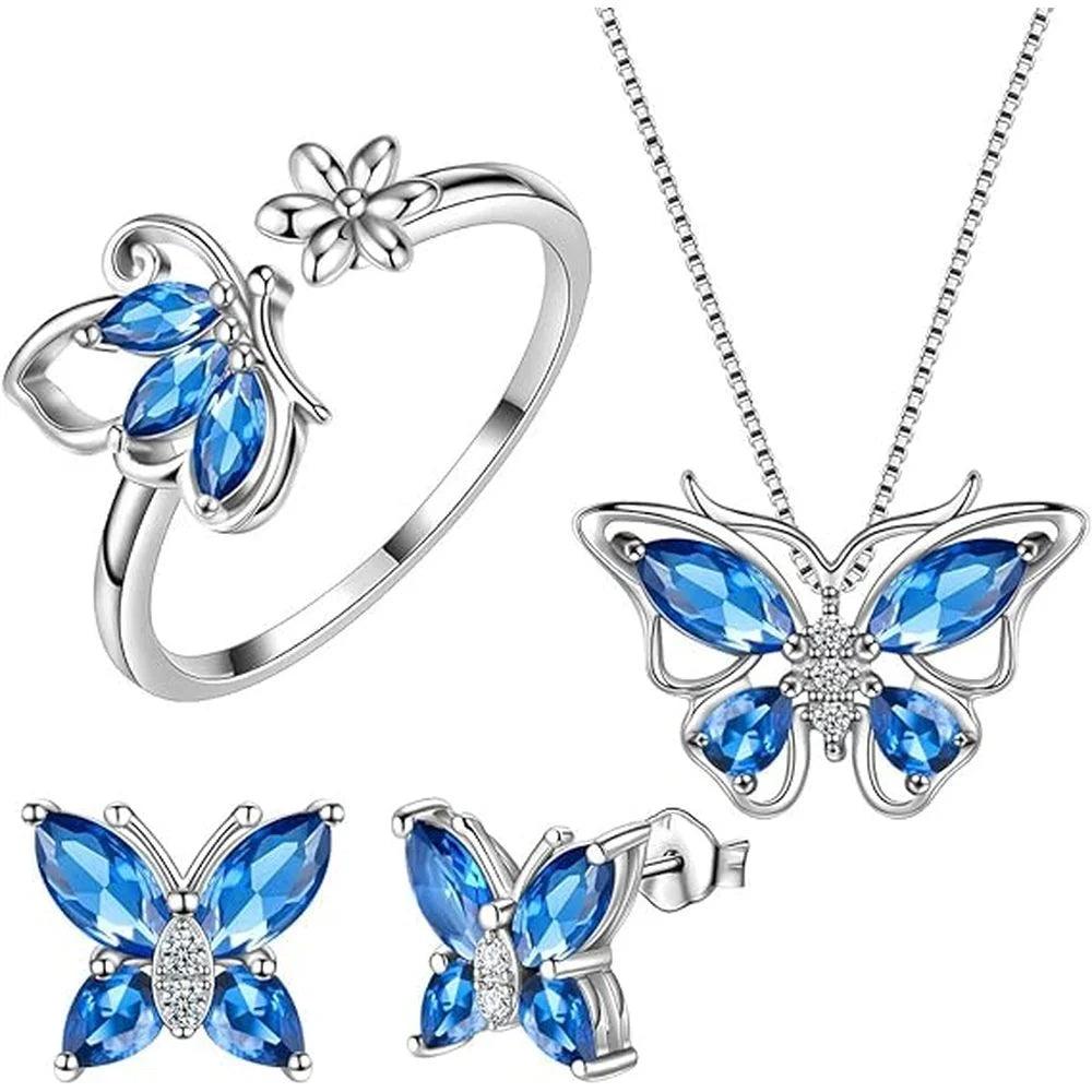 Butterfly Jewelry Set Pendant Necklace+Earrings