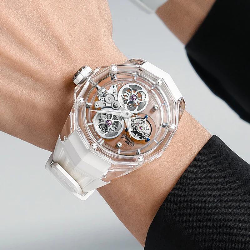 Luxury Mechanical Tourbillon Watch for Unisex with Clear Sapphire Strap