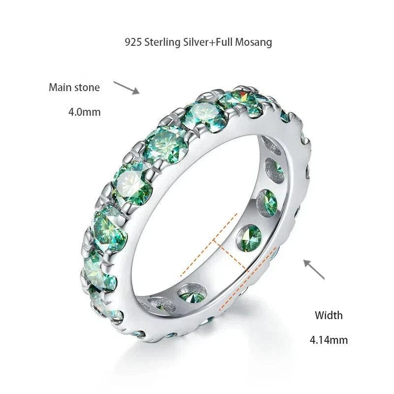 Luxury Thick Blue Green Moissanite Ring for Men & Women Gold Plated S925 Silver