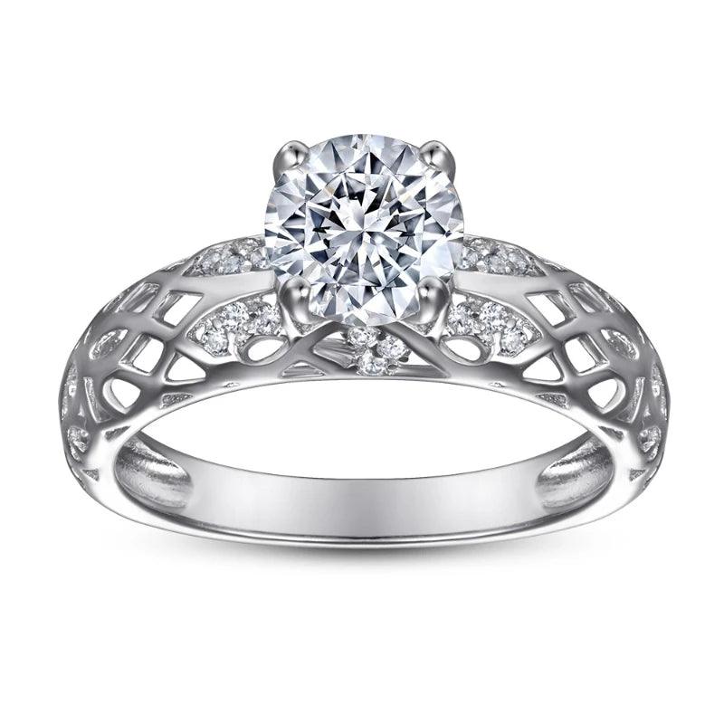 Round 1.2 Carat Moissanite 925 Sterling Silver Ring Hollow Pattern Engagement