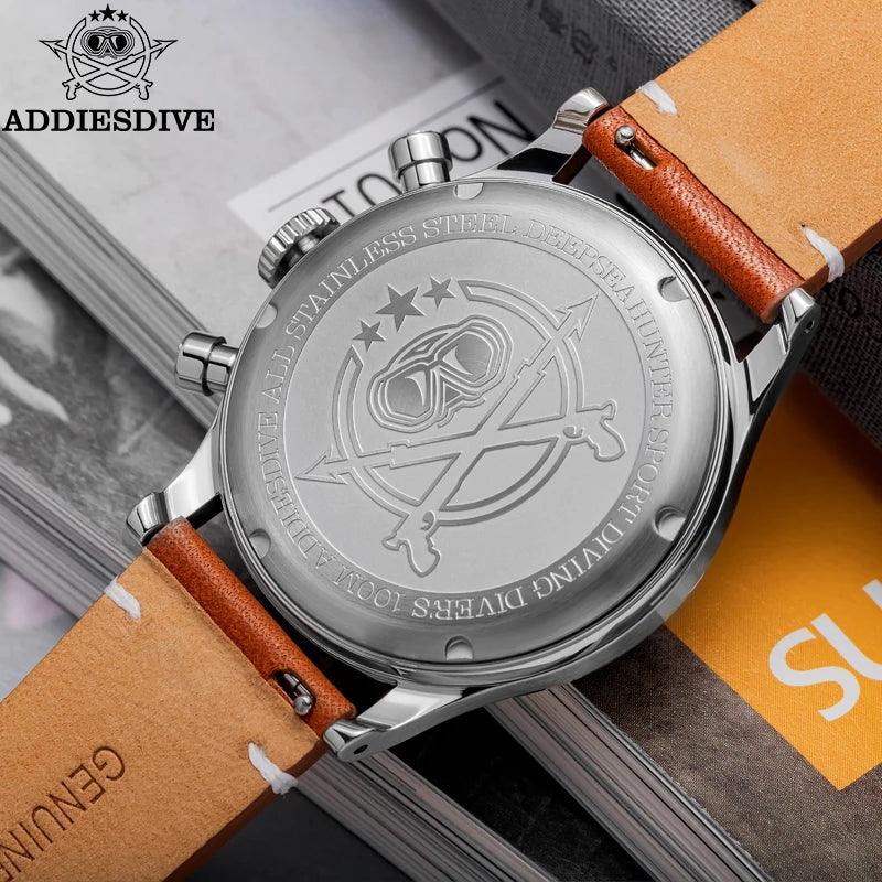 Quartz watch, water resistant to 100 meters, with a leather strap with amazing details in a classic design