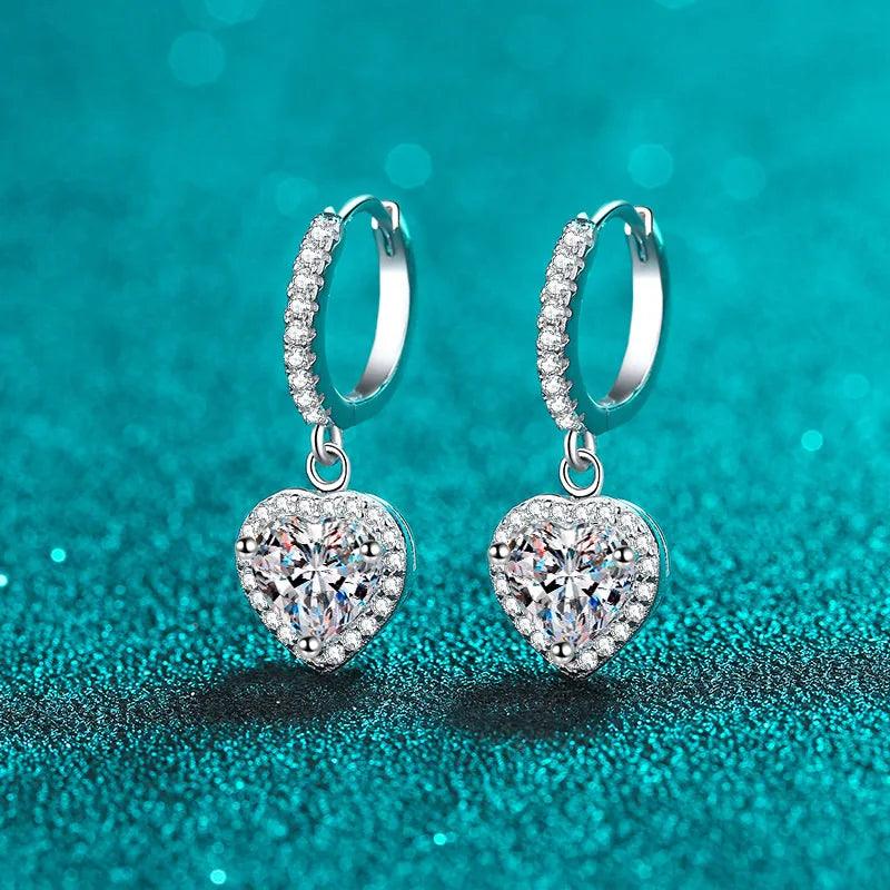 925 Sterling Silver Heart Stud Earrings with 1 Carat Moissanite