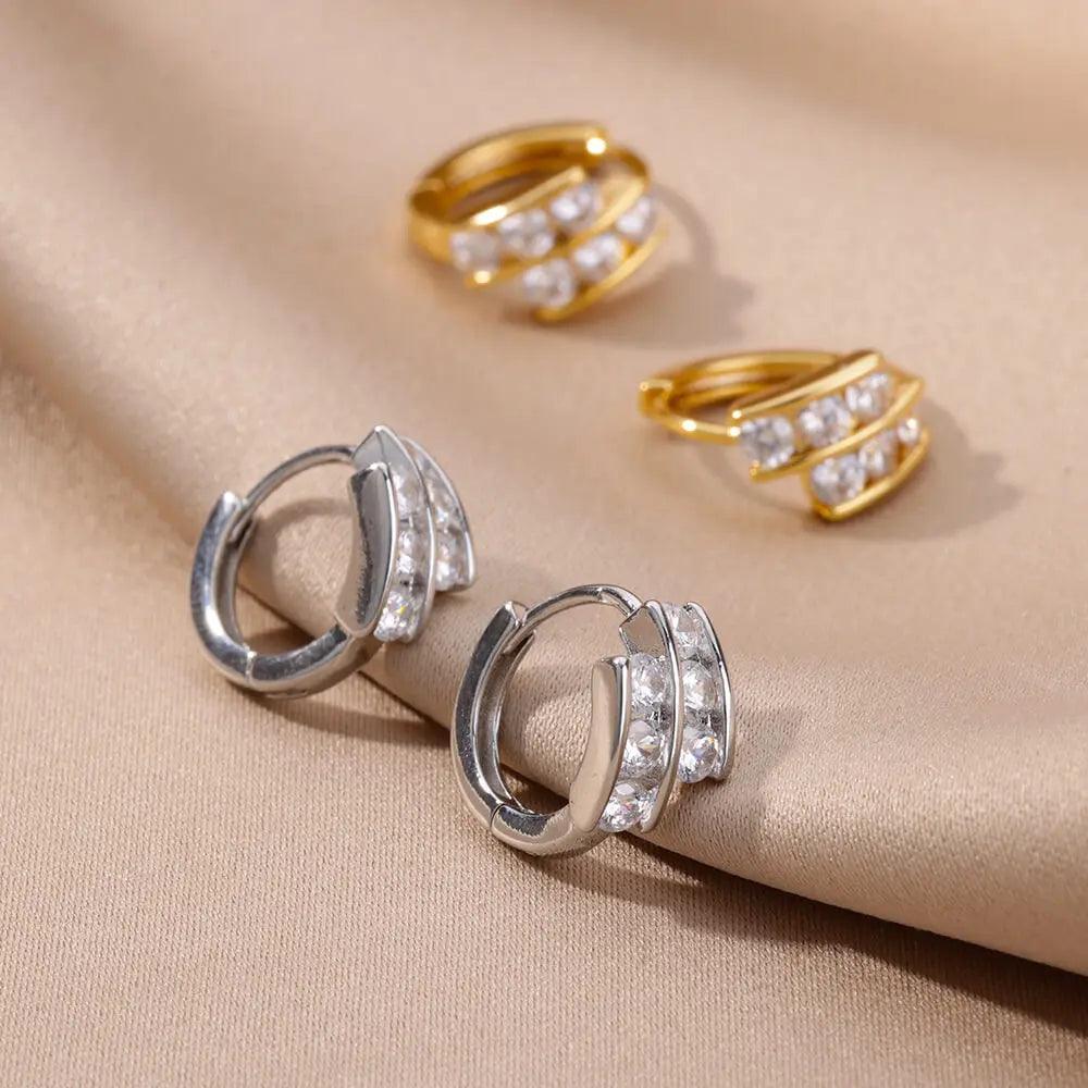 Elegant Shiny Zircon Stainless Steel Hoop Earrings