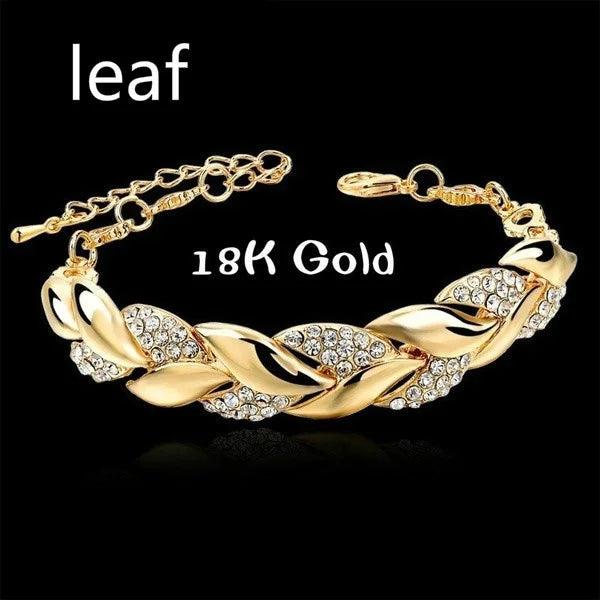 Simple Bracelet Rhinestone Leaves Chain Bangle