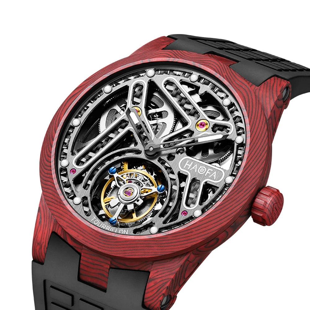 Rare Automatic Mechanical Carbon Fiber Tourbillon Watch Waterproof Sapphire Crystal Strap