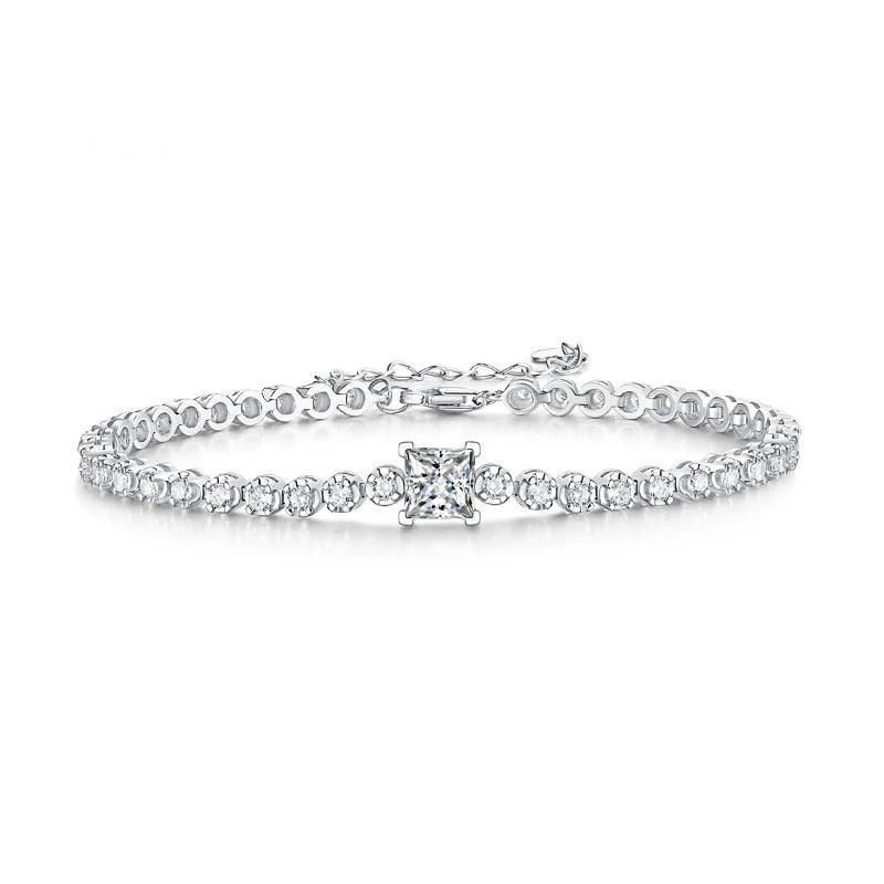 925 Sterling Silver Thin Bracelet Set with 1 Carat White Moissanite Stone