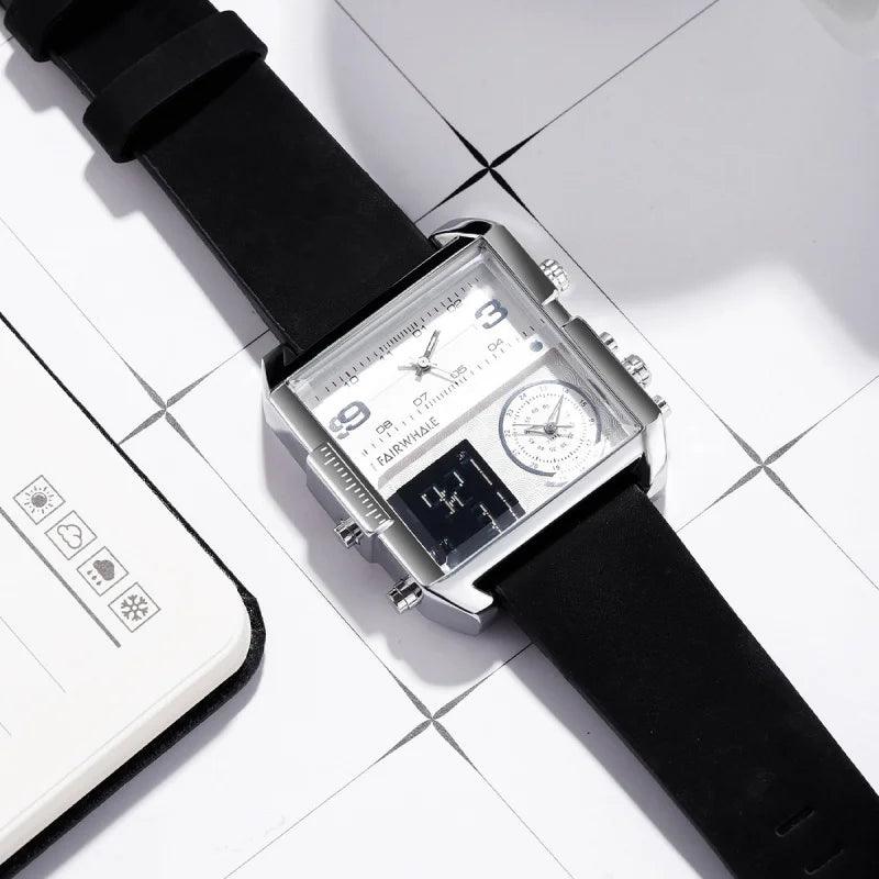 Eye-catching square digital Chinese electronic watch with many buttons