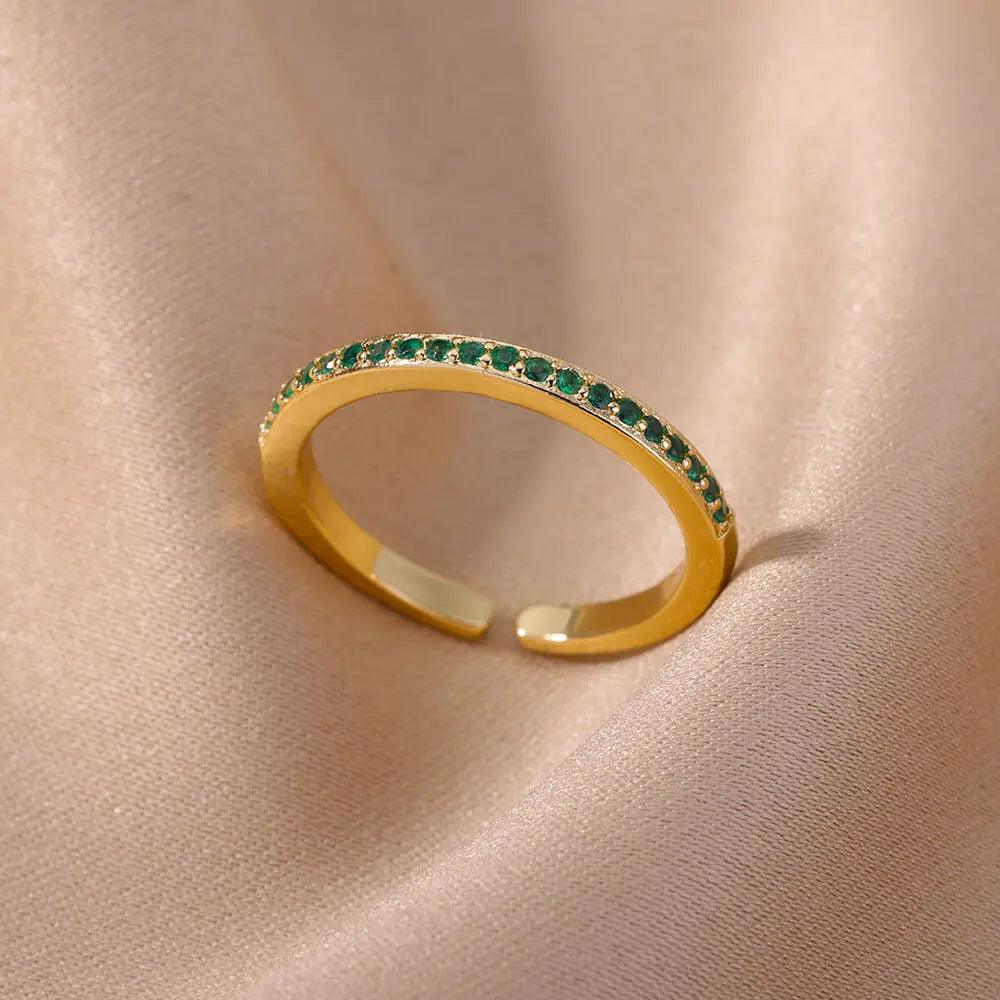 Small Colorful Zircon Rings with Solid Open Band Stainless Steel, Simple Design