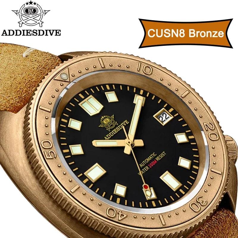 Luxury Automatic Mechanical Watch with Genuine Leather Strap for Diving to 200 Meters