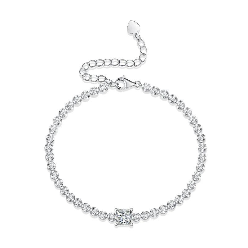 925 Sterling Silver Thin Bracelet Set with 1 Carat White Moissanite Stone