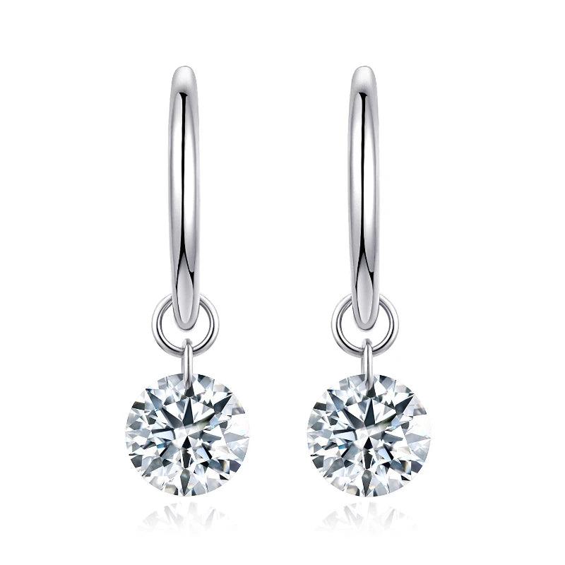 925 Sterling Silver Dangle Earrings with 6ct Moissanite Stone, Luxury White Gold Plated and Diamonds