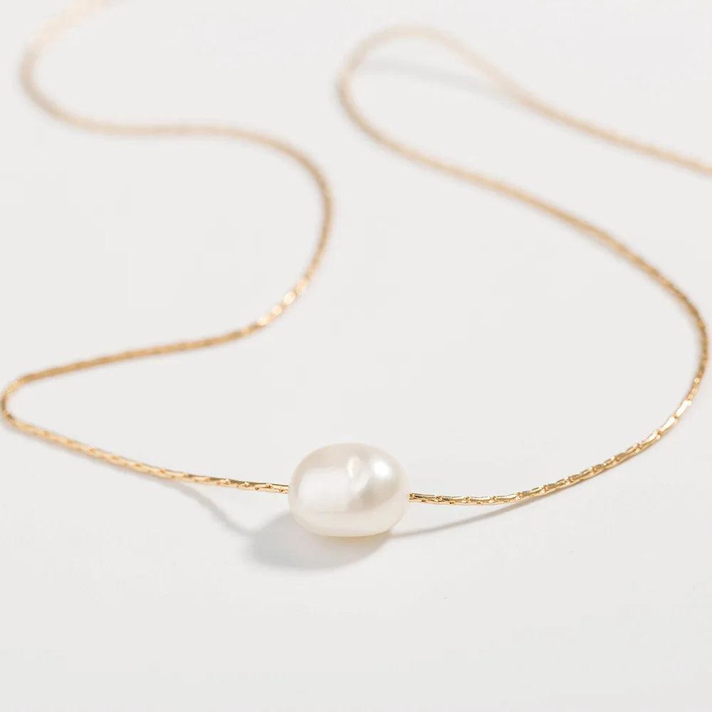 Natural Pearl Necklace with Two Layers Stainless Steel