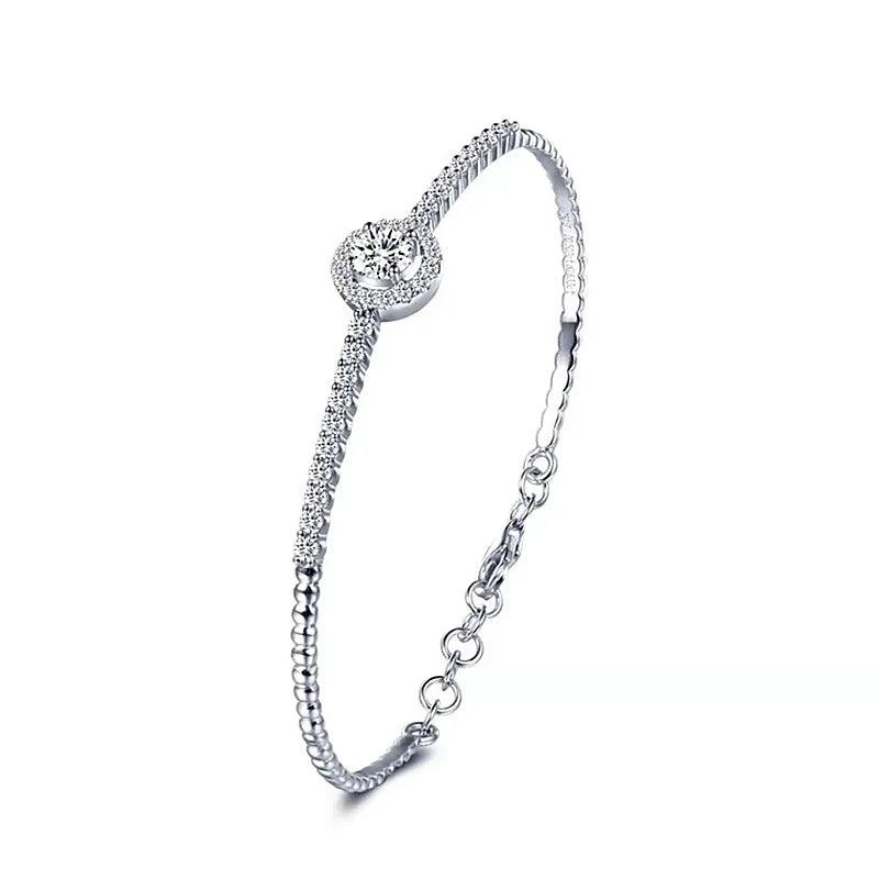 Skinny 925 Sterling Silver Round Bracelet 0.5 Carat Moissanite