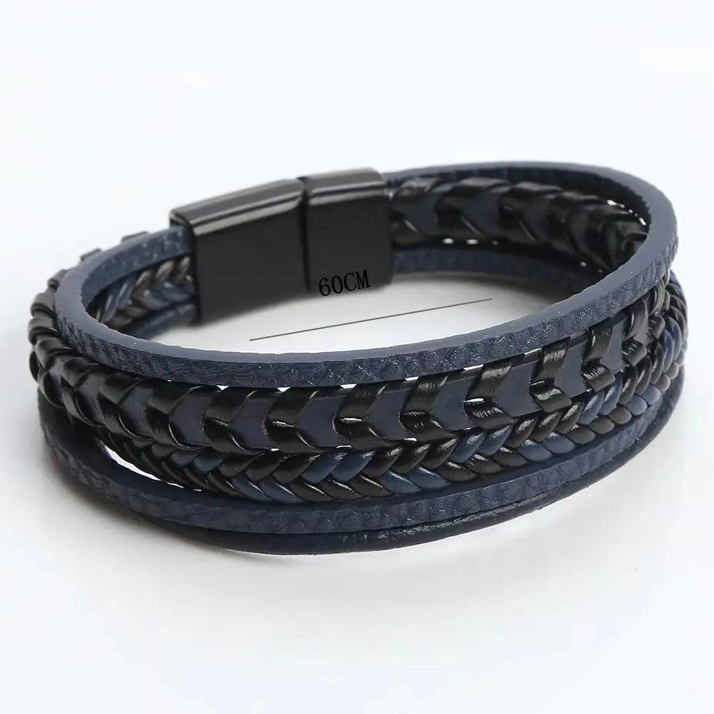 Men's Fashion Multilayer Leather Bracelet with Magnetic Clasp and Braided Rope Classic Stylish Design