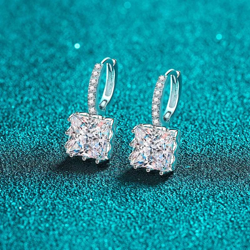 Princes 2 Carat Moissanite 925 Sterling Silver Drop Earrings Hook Engagement Wedding Fine Jewelry