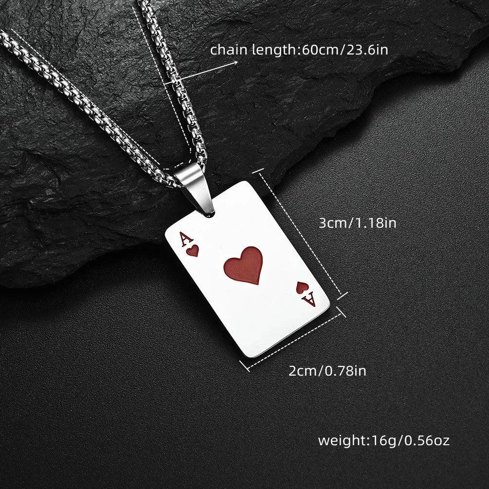 2Piece Set Hip Hop Statement Stainless Steel Poker Card Ace of Spades Necklace For Women Men Pendant Chain Playing Cards Jewelry