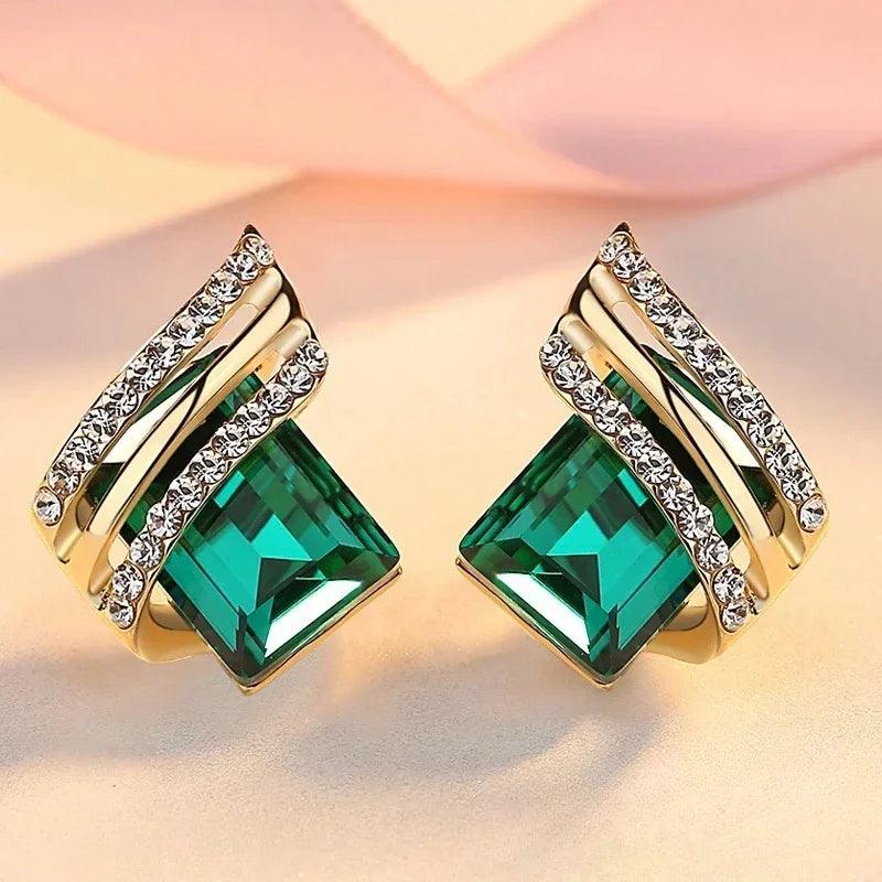 Latest Women's Square Earrings Unique Round Design Luxury Shiny Zircon Earrings