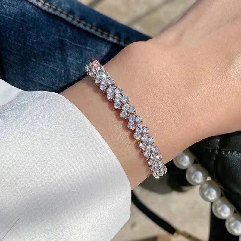 Simple Luxury Roman Rhinestone Bracelet Crystal Zircon Chain Bracelets Bangle