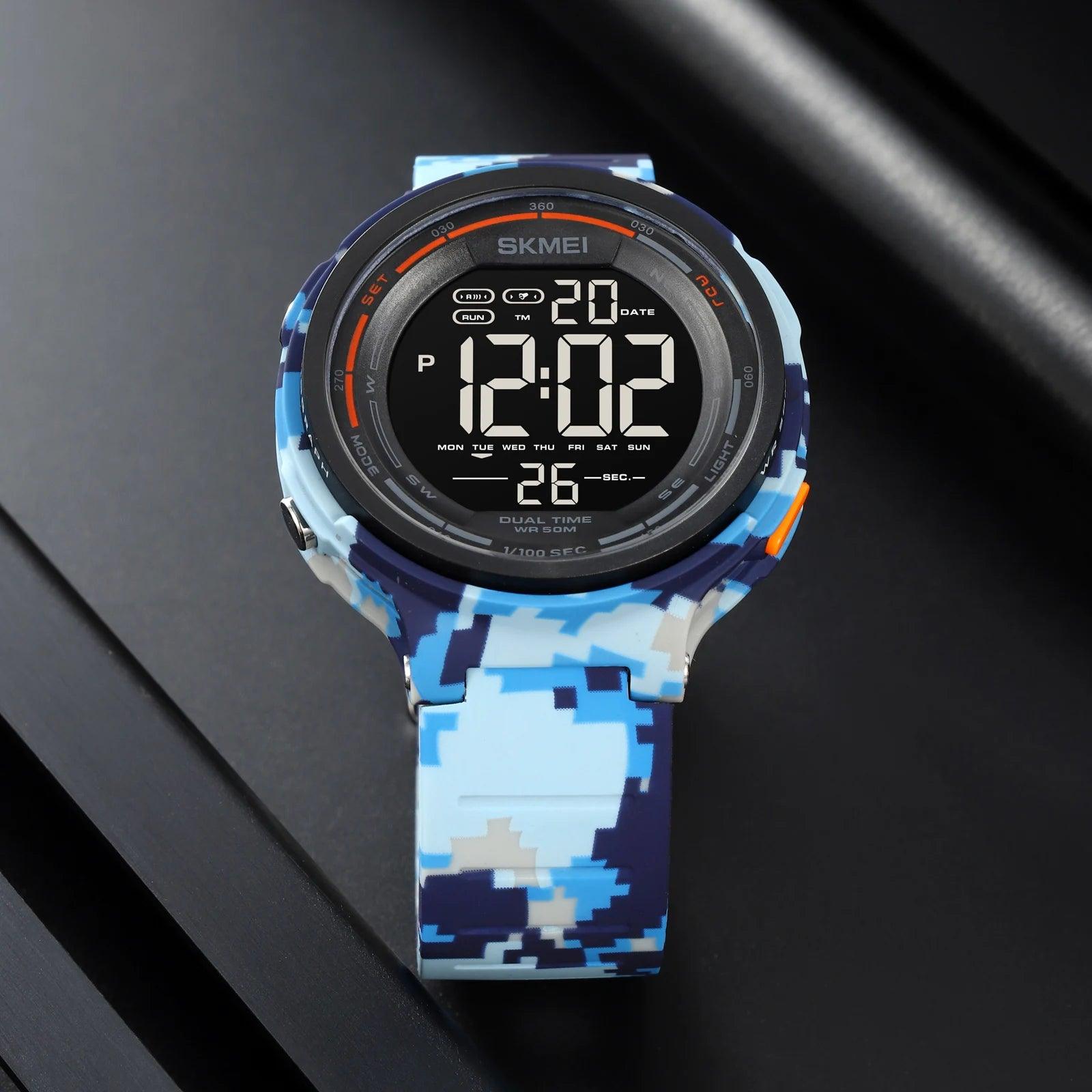 Men's Sports Watch Japan Digital Movement LED Light Countdown Beautiful Design 5 Bar Waterproof Alarm Clock