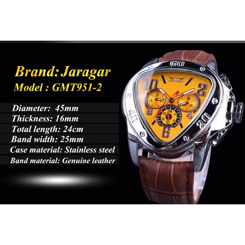 First class mechanical watch in triangle shape with three needles leather strap