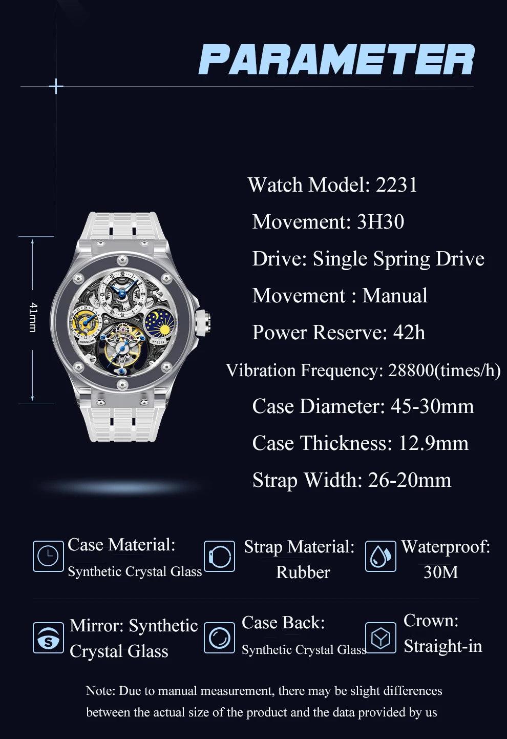 Rare Luxury Crystal Tourbillon Mechanical Watch