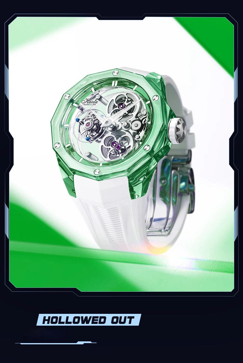 Luxury Mechanical Tourbillon Watch for Unisex with Clear Sapphire Strap