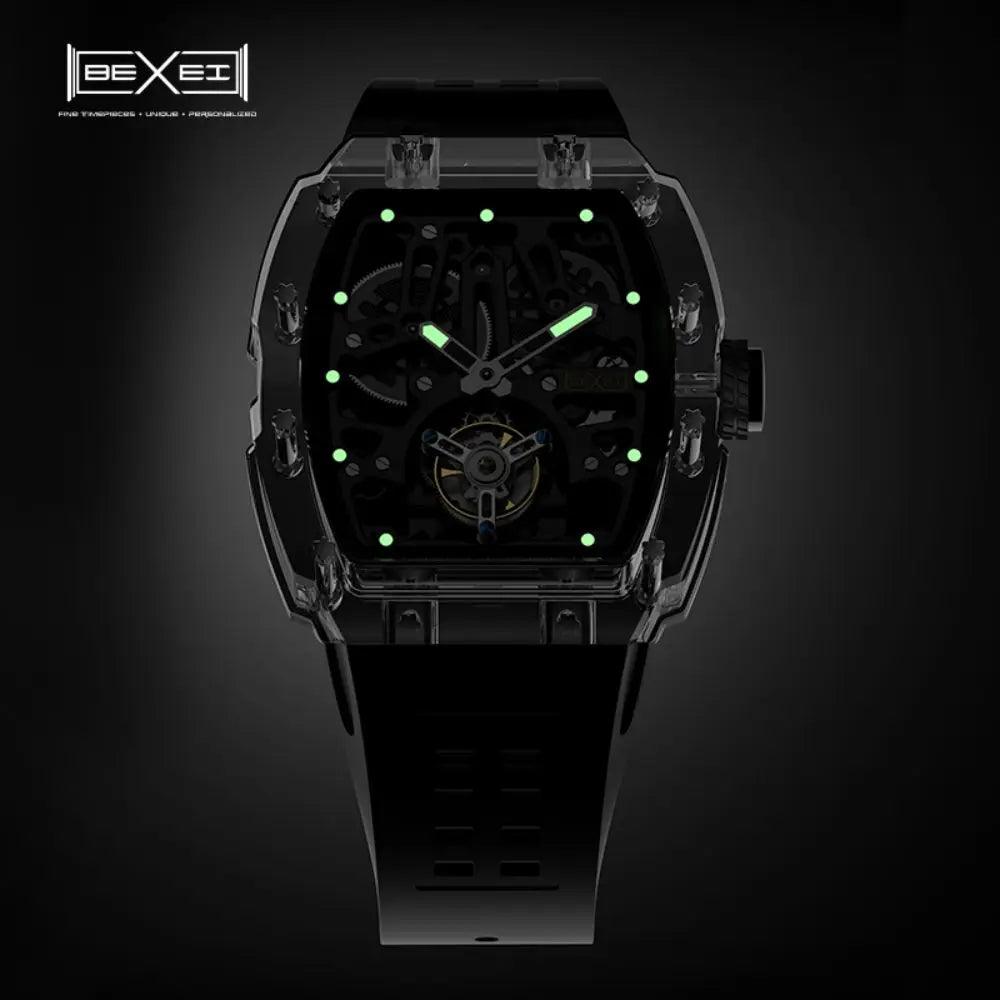 Rare Luxury Skeleton Crystal Tourbillon Watch Men 72H Waterproof