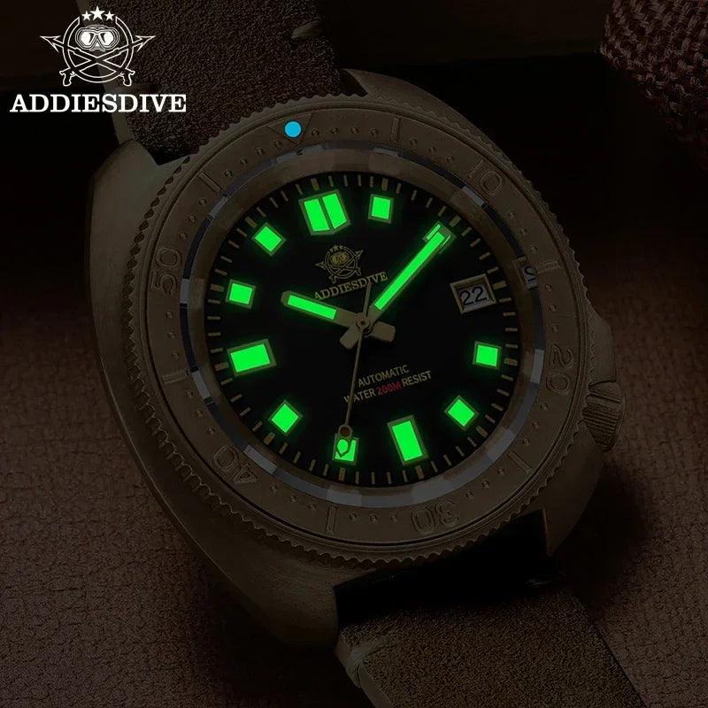 Luxury Automatic Mechanical Watch with Genuine Leather Strap for Diving to 200 Meters