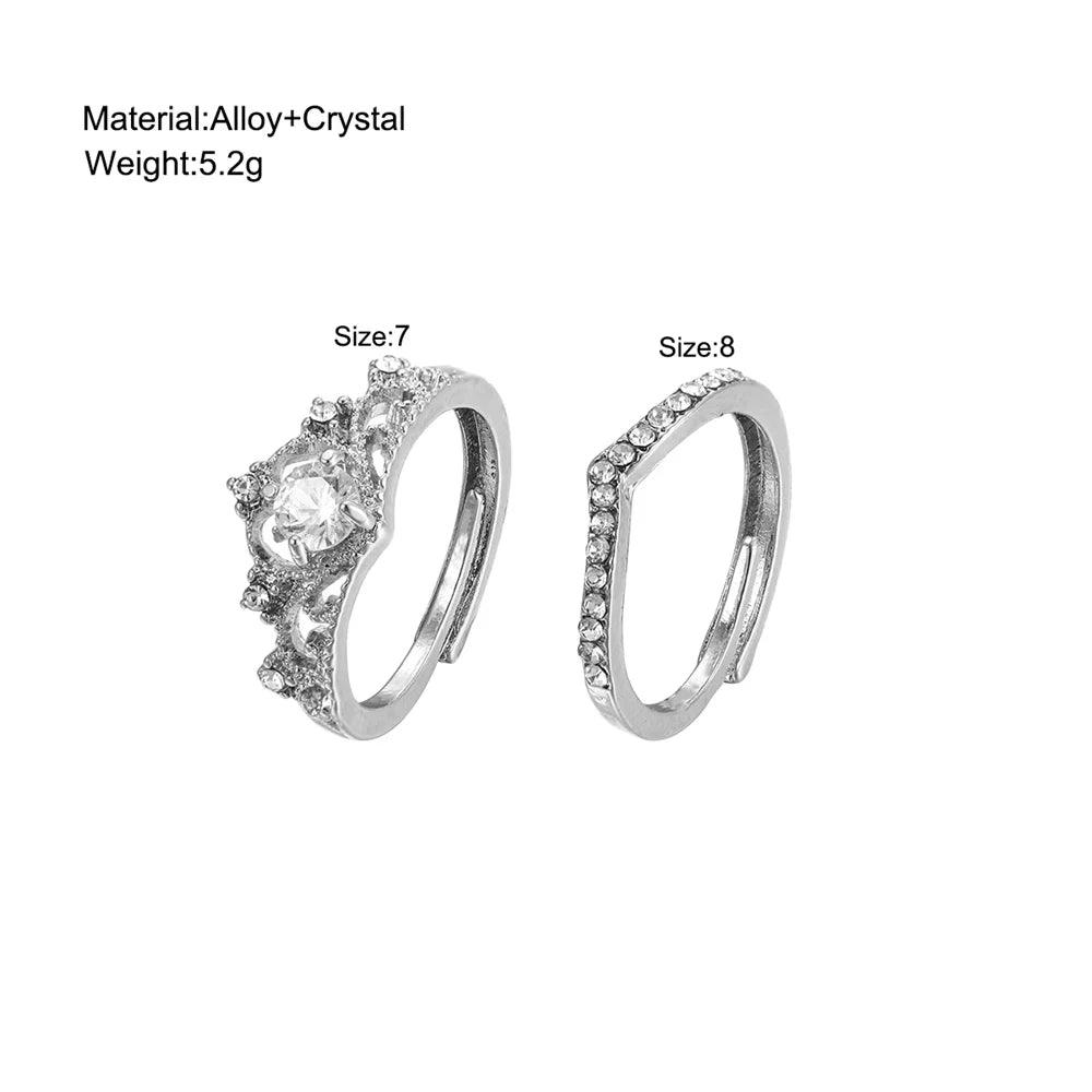 2pcs Shiny Crown Rings Made of Korean Crystal