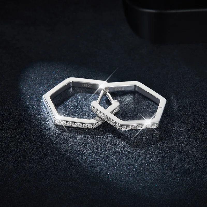 Luxury New Hexagonal Geometric Earrings S925 Sterling Silver