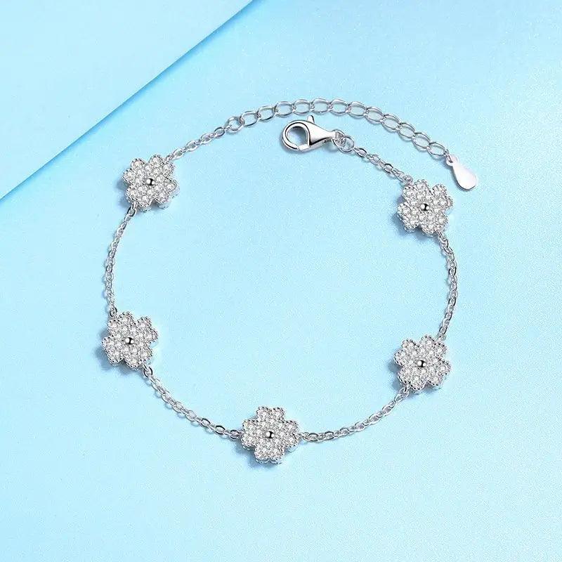 100% Silver 925 Flowers Real Moissanite Chain Lind Bracelets