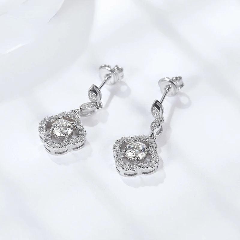 0.5 Carat Moissanite Drop Earrings S925 Silver Flower Shape - TETAEA