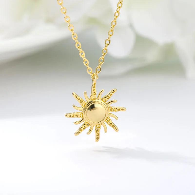 Skinny Luxury Pink Sun Necklaces For Women Style Double Stainless Steel Chain