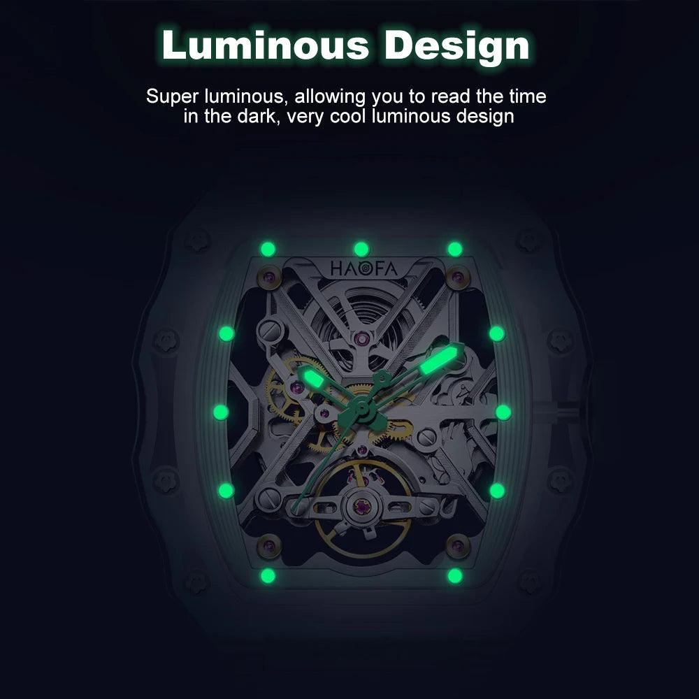 Men's Automatic Mechanical Watch Transparent Crystal Luxury Double-Sided Hollow Waterproof Luminous Watch